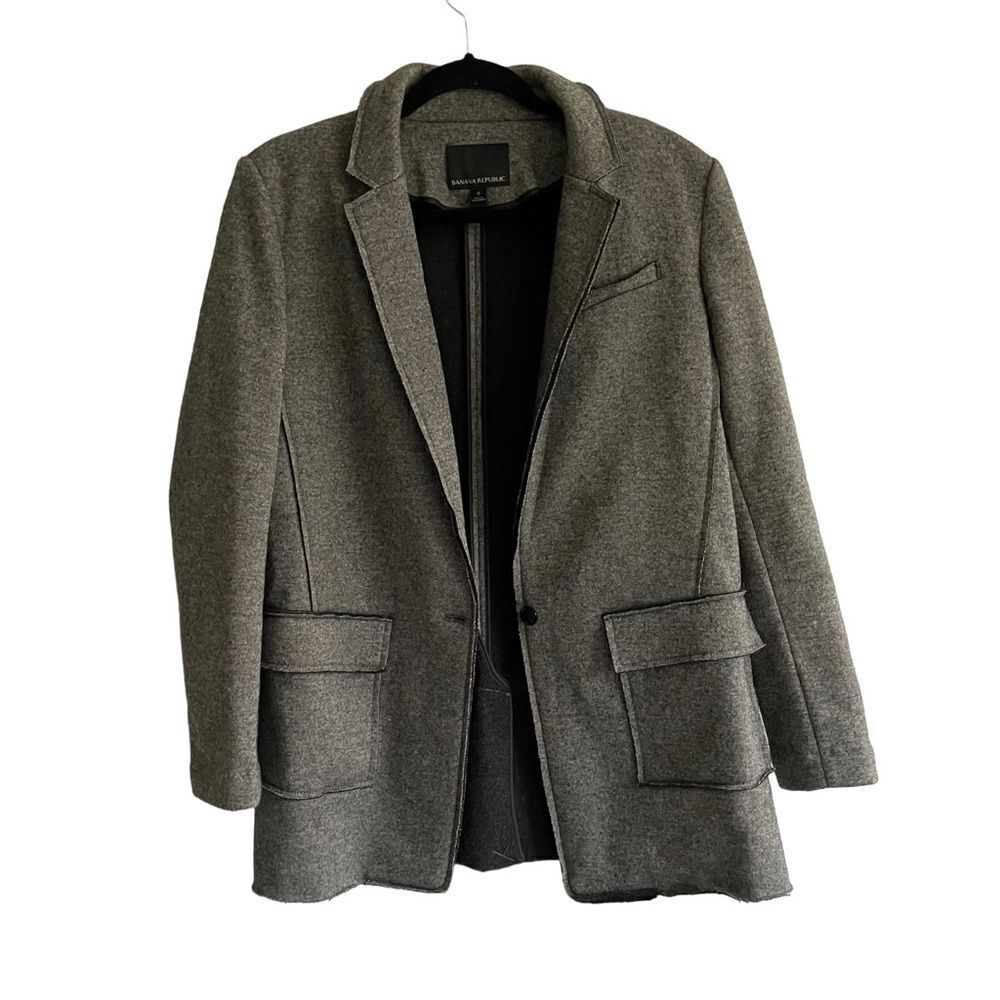 BANANA REPUBLIC Wool Single Button Front Boyfriend Blazer Jacket Gray 8